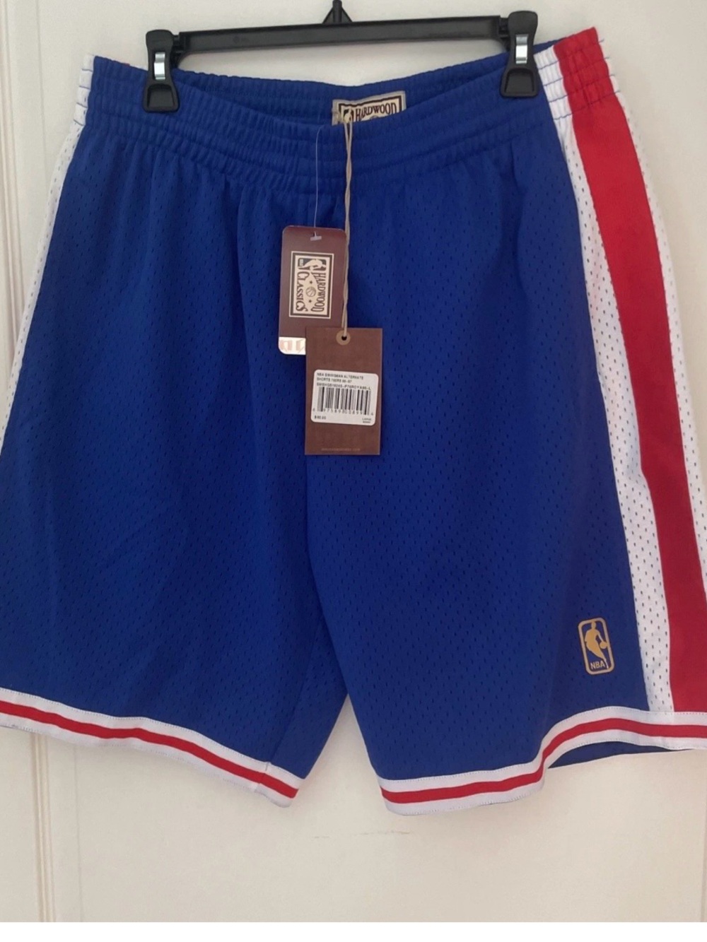 New Mens Large Mitchell & Ness NBA Swingman Alternate Shorts Blue Red White